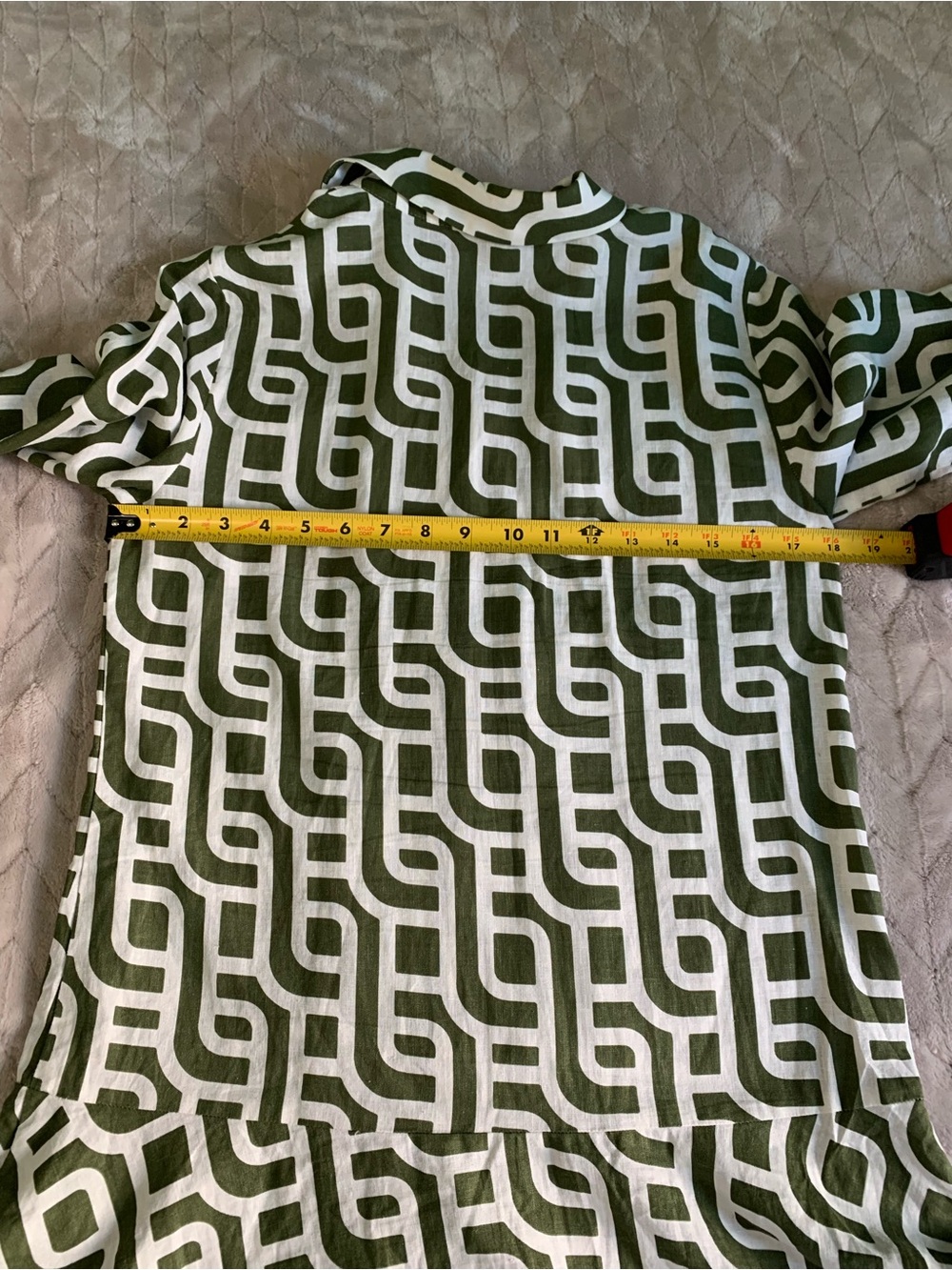 Women's Zara Green White Geometric Print Linen Blend 3/4 Sleeve Mini Dress Small - Picture 6 of 7